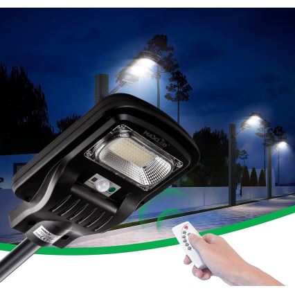 LED Вулична лампа на сонячній батареї з датчиком і регулюванням яскравості LED/60W/6V 5500 mAh 6500K IP65 чорний + пульт дистанційного керування