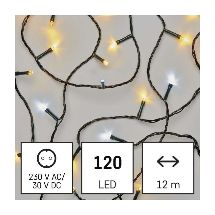 Вулична різдвяна LED гірлянда 120xLED/2 функції 17v IP44 теплий/холодний білий