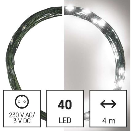 Вулична різдвяна LED гірлянда 40xLED/9м IP44 холодне біле світло