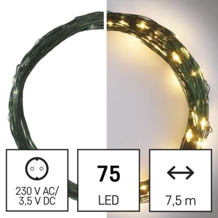 Вулична різдвяна LED гірлянда 75xLED/12,5м IP44 тепле біле світло