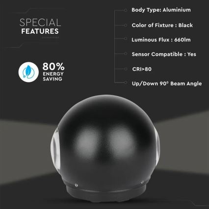 Вуличне світлодіодне настінне світло LED/6W/230V 3000K IP65 чорний