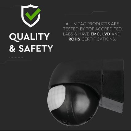 Вуличний датчик руху 230V IP44 чорний