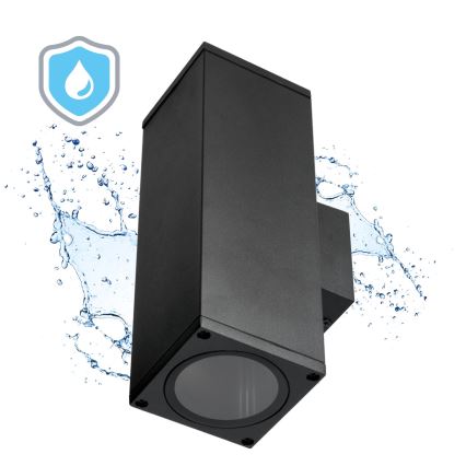 Вуличний настінний світильник 2xGU10/35W/230V IP54 квадратний чорний