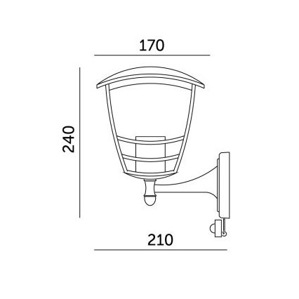 Вуличний настінний світильник з датчиком TEVIO 1xE27/60W/230V IP54 чорний