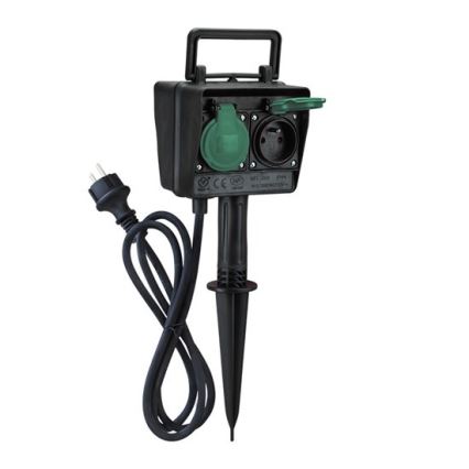 Вуличний садовий стовпчиковий світильник з розетками IP44 + реле часу, гумовий кабель 1,5 м