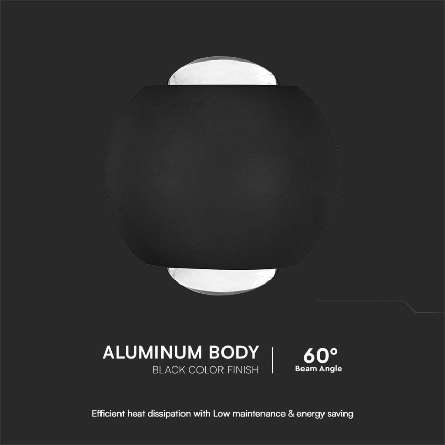 Вуличний світлодіодний настінний світильник LED/2W/230V 3000K IP54 чорний