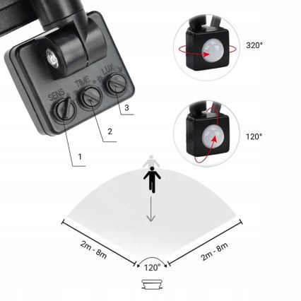 Вуличний світлодіодний прожектор з датчиком LED/50W/230V 4000K IP65 чорний