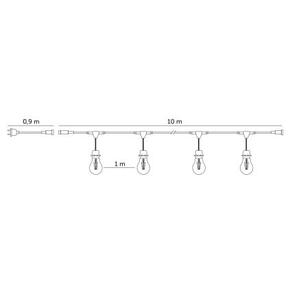 Вулична декоративна LED гірлянда BAJA ST64 10xE27/1W/230V 10,9м IP44 теплий білий