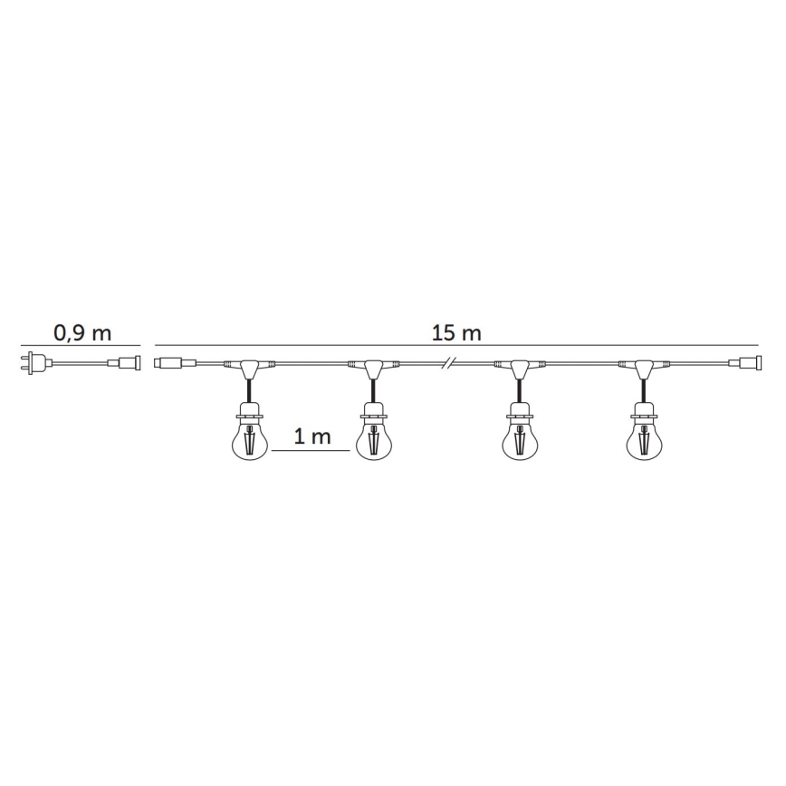 Вулична декоративна LED гірлянда BAJA ST64 15xE27/1W/230V 15,9м IP44 теплий білий