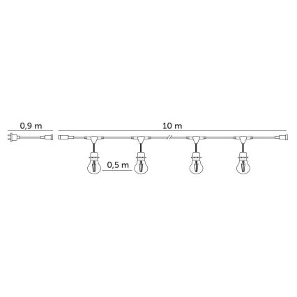 Вулична декоративна LED гірлянда BAJA ST64 20xE27/1W/230V 10,9м IP44 теплий білий