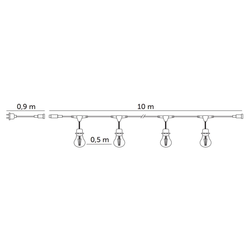 Вулична декоративна LED гірлянда BAJA ST64 20xE27/1W/230V 10,9м IP44 теплий білий