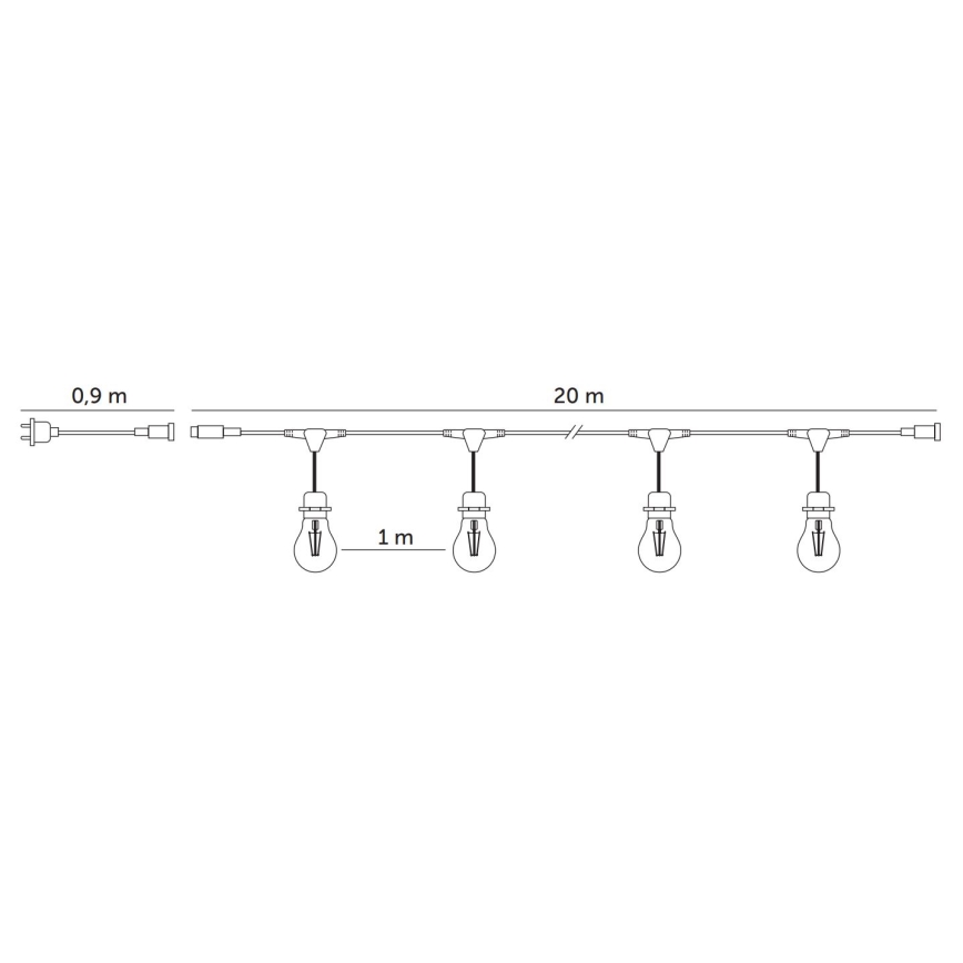 Вулична декоративна LED гірлянда BAJA ST64 20xE27/1W/230V 20,9м IP44 теплий білий
