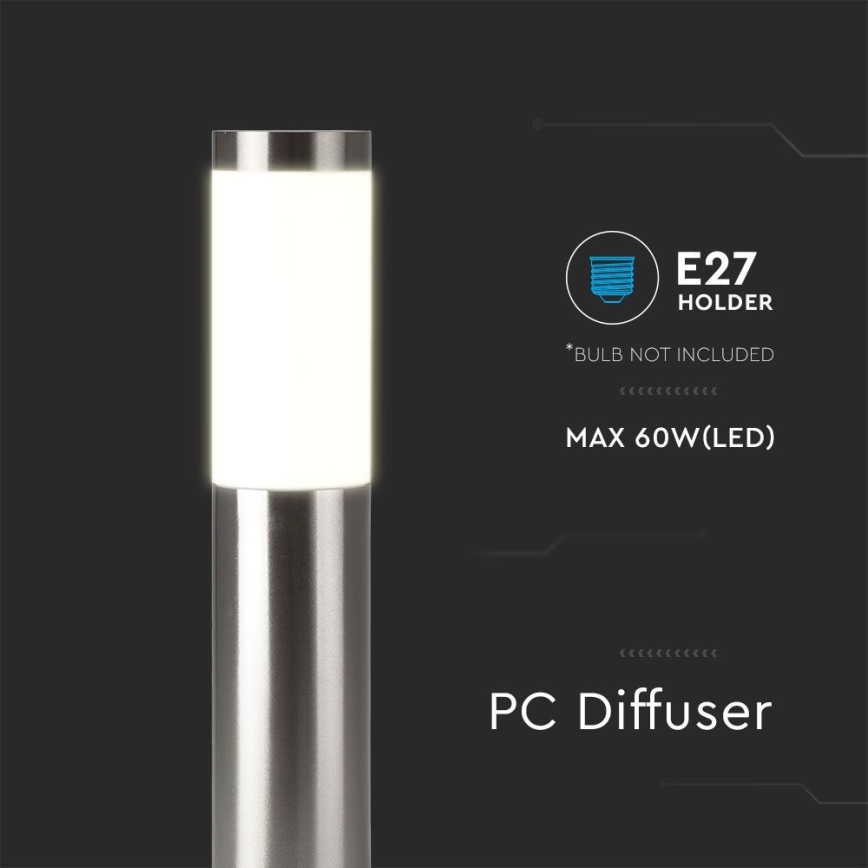 Вулична лампа 1xE27/60W/230V IP44 110см матовий хром