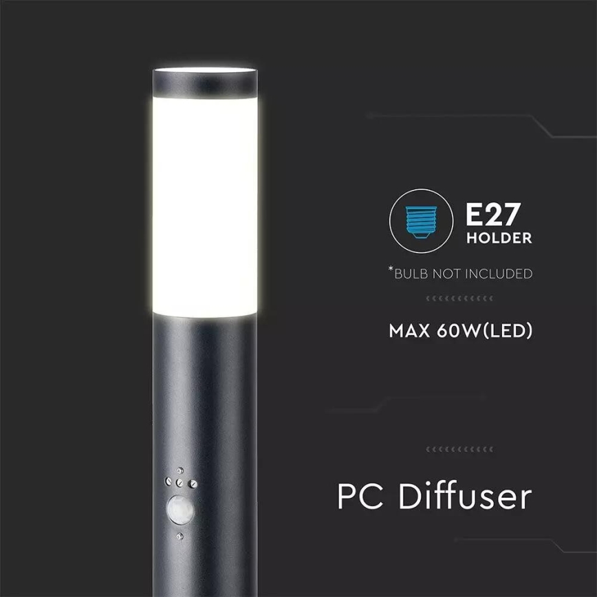 Вулична лампа з датчиком 1xE27/60W/230V IP44 110см чорний