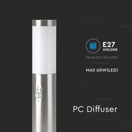 Вулична лампа з датчиком 1xE27/60W/230V IP44 45см матовий хром