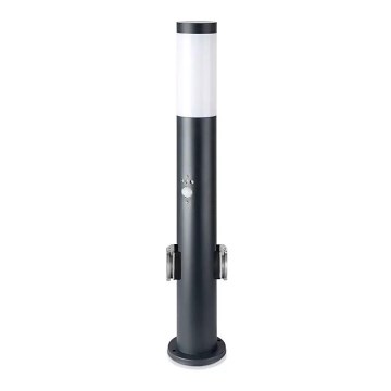 Вулична лампа з датчиком і 2 розетками SCHUKO 1xE27/60W/230V IP44 60см антрацит
