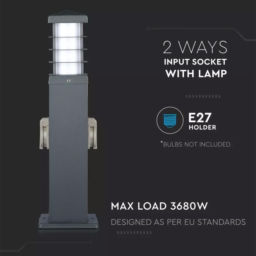 Вулична лампа з розетками SCHUKO 1xE27/13W/230V IP44