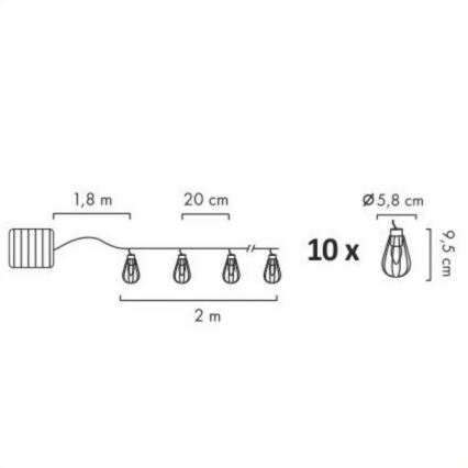 Вулична LED гірлянда на сонячній батареї 10xLED/1xAAA 3,8 м IP44