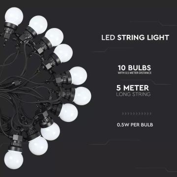 Вулична LED гірлянда STRING 5м 10xLED/0,5W/230V IP44 6000K