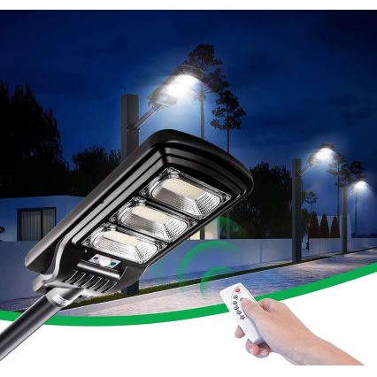 LED Вуличний світильник на сонячній батареї з датчиком і регулюванням яскравості LED/180W/6V 6500K IP65 чорний + пульт дистанційного керування