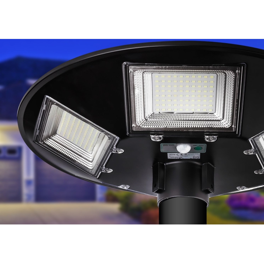 LED Вуличний світильник на сонячній батареї з датчиком і регулюванням яскравості LED/22W/6V 18000 mAh 6500K IP65 чорний + пульт дистанційного керування