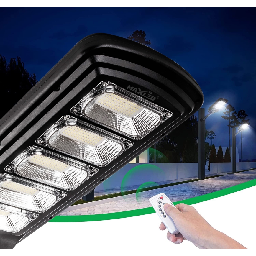 LED Вуличний світильник на сонячній батареї з датчиком і регулюванням яскравості LED/300W/6V 6500K IP65 чорний + пульт дистанційного керування