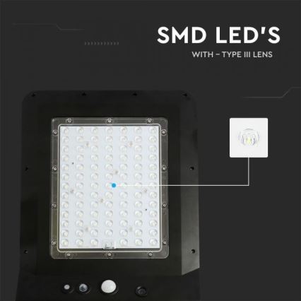 Вулична LED лампа на сонячній батареї з датчиком LED/40W/9,6V IP65 6000K + пульт дистанційного керування