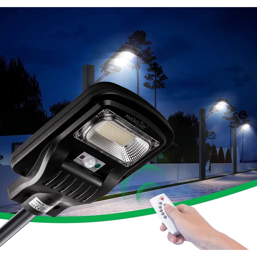 LED Вулична лампа на сонячній батареї з датчиком і регулюванням яскравості LED/60W/6V 5500 mAh 6500K IP65 чорний + пульт дистанційного керування