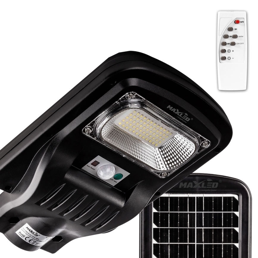 LED Вулична лампа на сонячній батареї з датчиком і регулюванням яскравості LED/60W/6V 5500 mAh 6500K IP65 чорний + пульт дистанційного керування