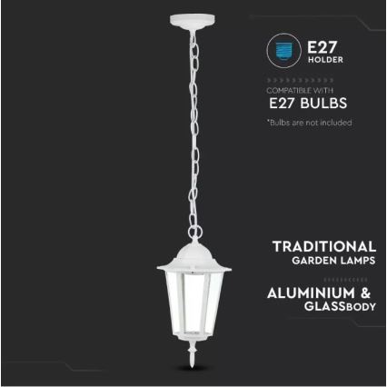 Вулична люстра на ланцюгу 1xE27/40W/230V IP44 білий