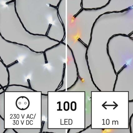 Вулична різдвяна LED гірлянда 100xLED/8 функцій 15м IP44 холодний білий/кольоровий