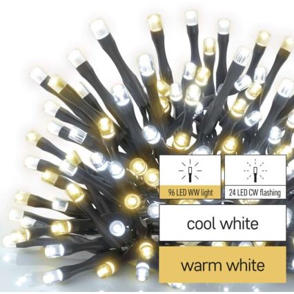Вулична різдвяна LED гірлянда 120xLED/2 функції 17v IP44 теплий/холодний білий