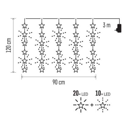 Вулична різдвяна LED гірлянда 30xLED/3,9м IP44 зірки