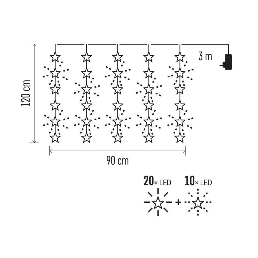 Вулична різдвяна LED гірлянда 30xLED/3,9м IP44 зірки