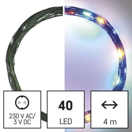 Вулична різдвяна LED гірлянда 40xLED/9м IP44 кольорова