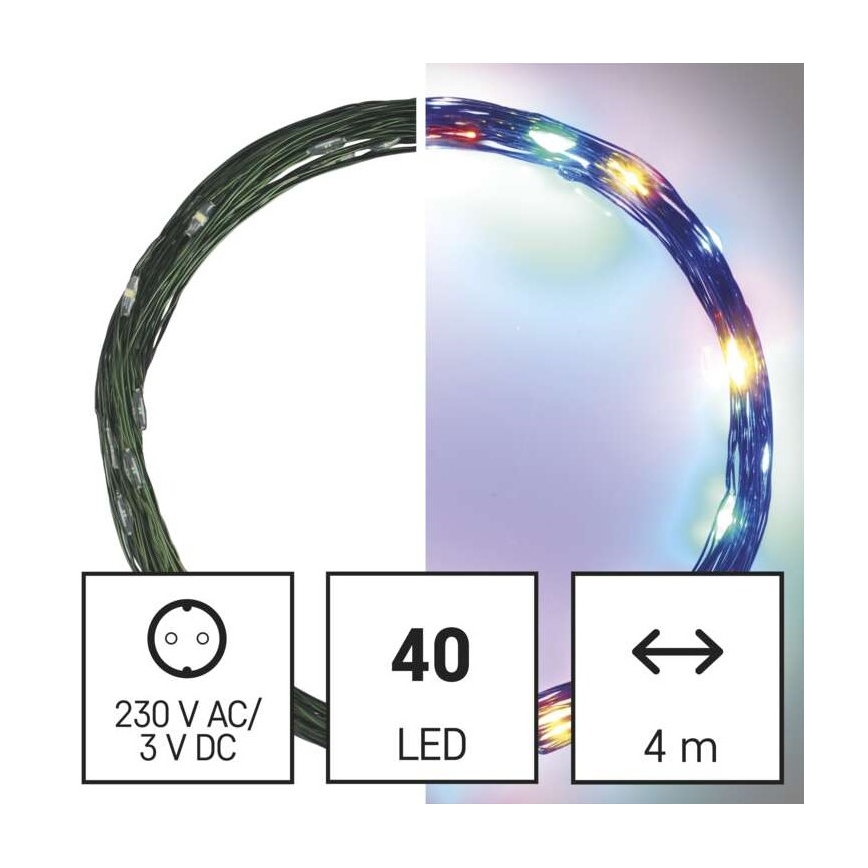 Вулична різдвяна LED гірлянда 40xLED/9м IP44 кольорова