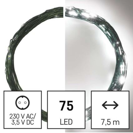 Вулична різдвяна LED гірлянда 75xLED/12,5м IP44 холодне біле світло