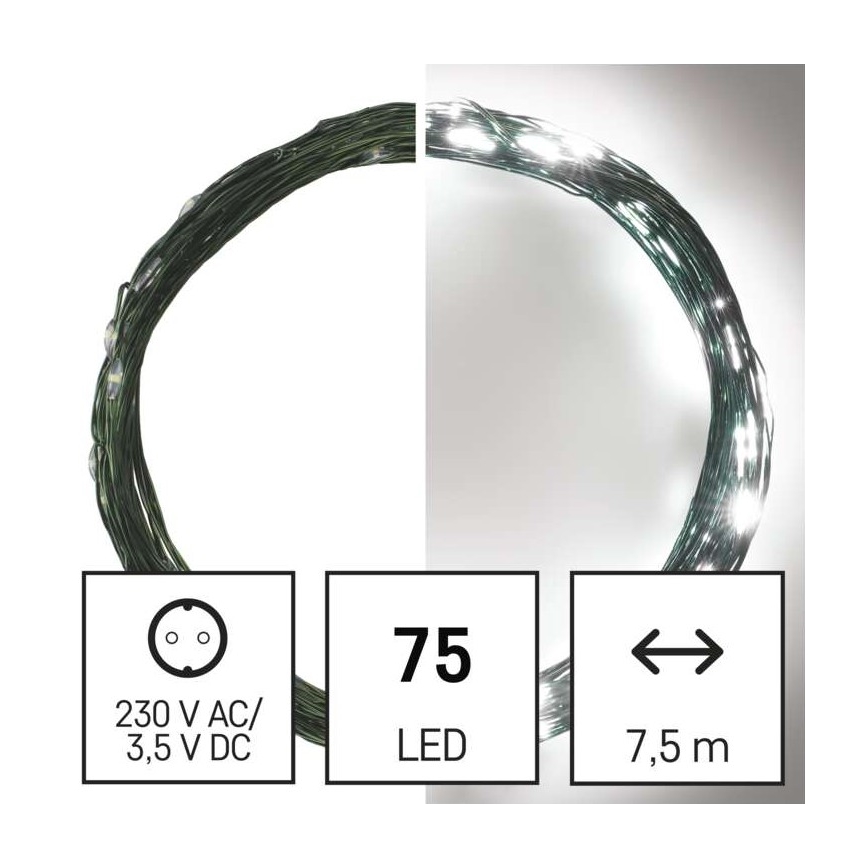 Вулична різдвяна LED гірлянда 75xLED/12,5м IP44 холодне біле світло