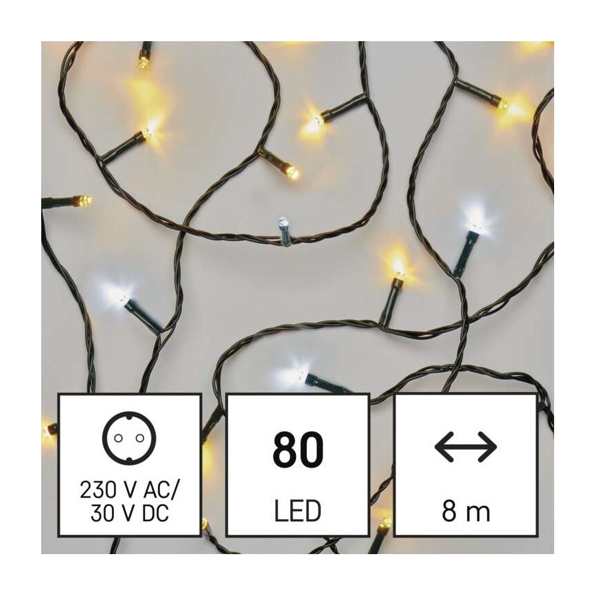 Вулична різдвяна LED гірлянда 80xLED/13м IP44 теплий/холодний білий
