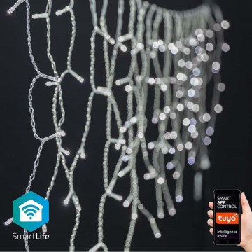 Вулична різдвяна LED гірлянда-штора 400xLED/8 функцій 11м IP65 Wi-Fi Tuya холодний білий