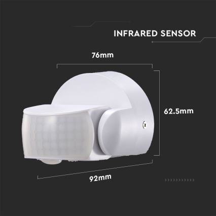 Вуличний інфрачервоний датчик руху 180/360° 600W/230V IP65 білий