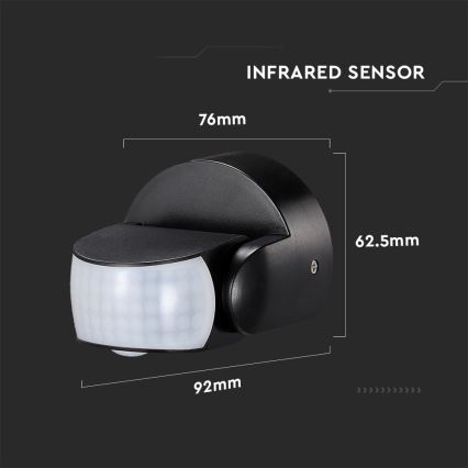 Вуличний інфрачервоний датчик руху 180/360° 600W/230V IP65 чорний