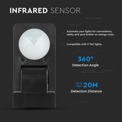Вуличний інфрачервоний датчик руху 360° 1000W/230V IP65 чорний