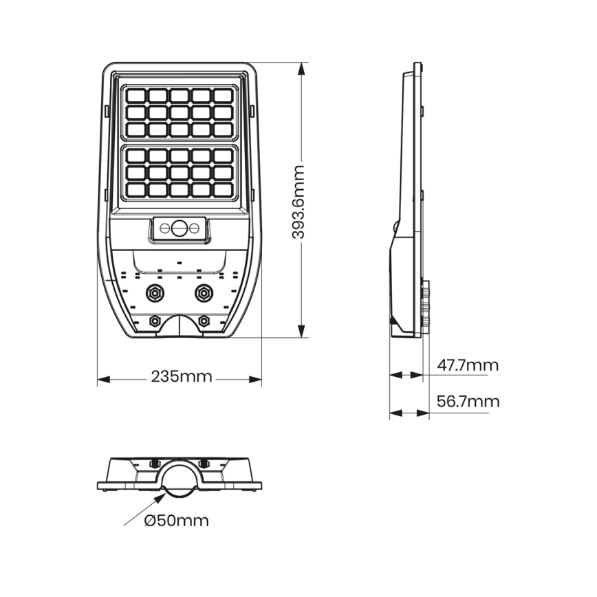 Вуличний LED ліхтар на сонячній батареї VIA 50W/5000 mAh 3,2V 6000K IP65 + дистанційне керування
