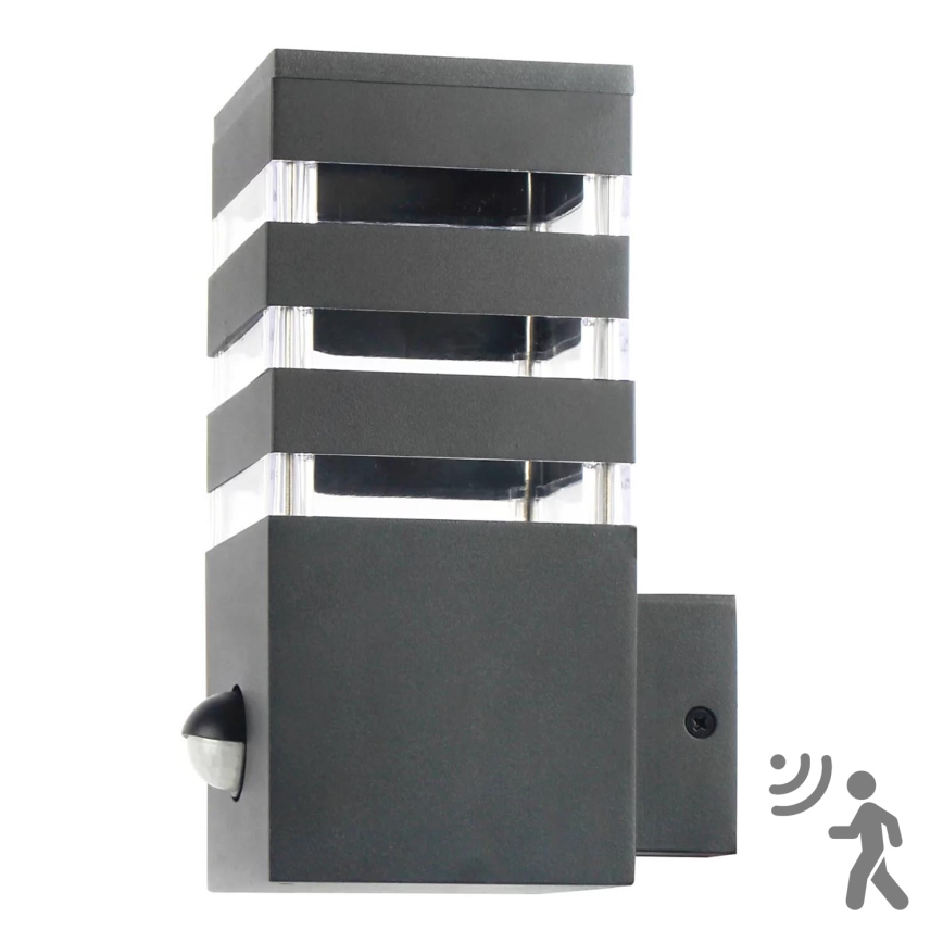 Вуличний настінний світильник з датчиком TEKSAS 1xE27/12W/230V IP44 антрацит