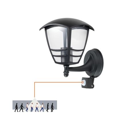 Вуличний настінний світильник з датчиком TEVIO 1xE27/60W/230V IP54 чорний