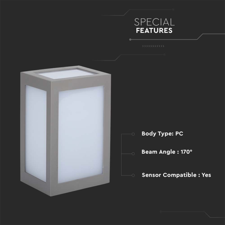Вуличний світлодіодний настінний світильник LED/12W/230V 3000K IP65 сірий