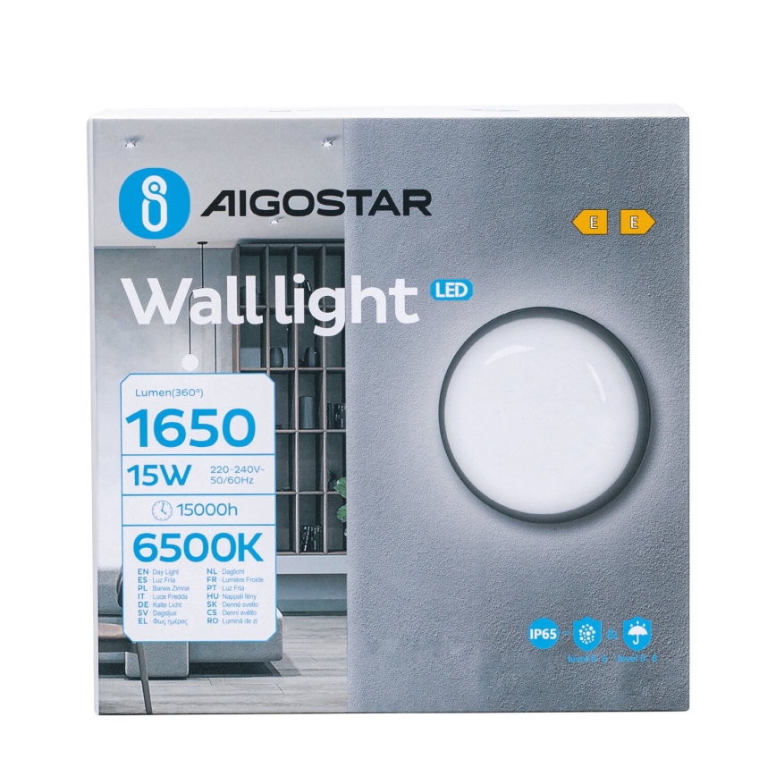 Вуличний світлодіодний настінний світильник LED/15W/230V 6500K діаметр 15,5 см чорний IP65