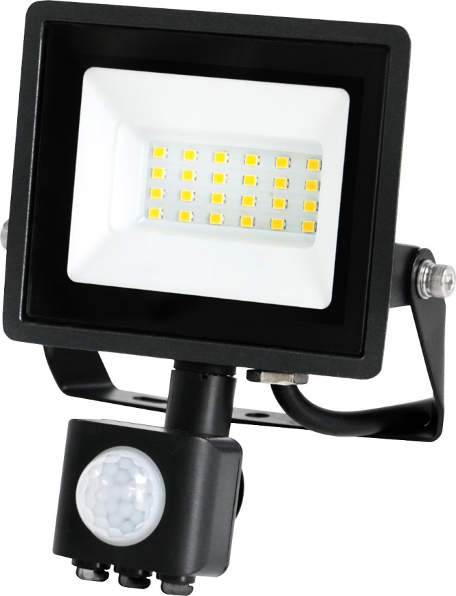 Вуличний світлодіодний прожектор з датчиком LED/20W/230V IP44 6500K чорний