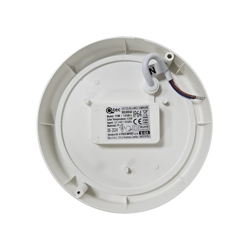 Вуличний світлодіодний стельовий світильник LED/15W/230V 4200K діаметр 15,5 см IP64 білий